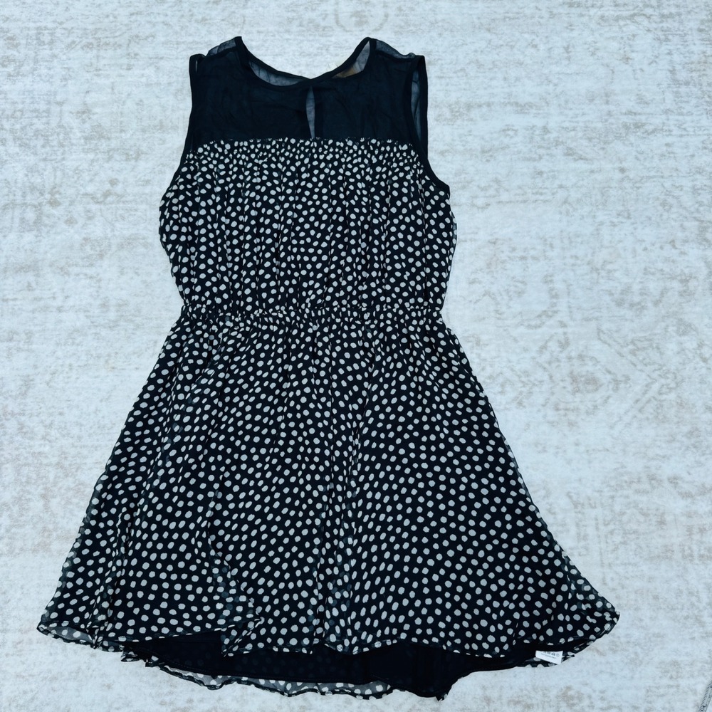 Kate Spade Polka Dot Dress Womens Size S Black White Excellent Silk Mesh Yoke
